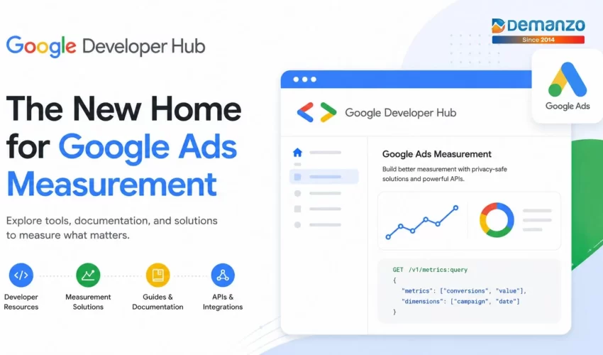 Google Developer Hub interface showcasing Google Ads measurement tools, marketing analytics dashboard, developer APIs, conversion tracking solutions, campaign performance insights, and Google Ads integration platform for advertisers and developers.
